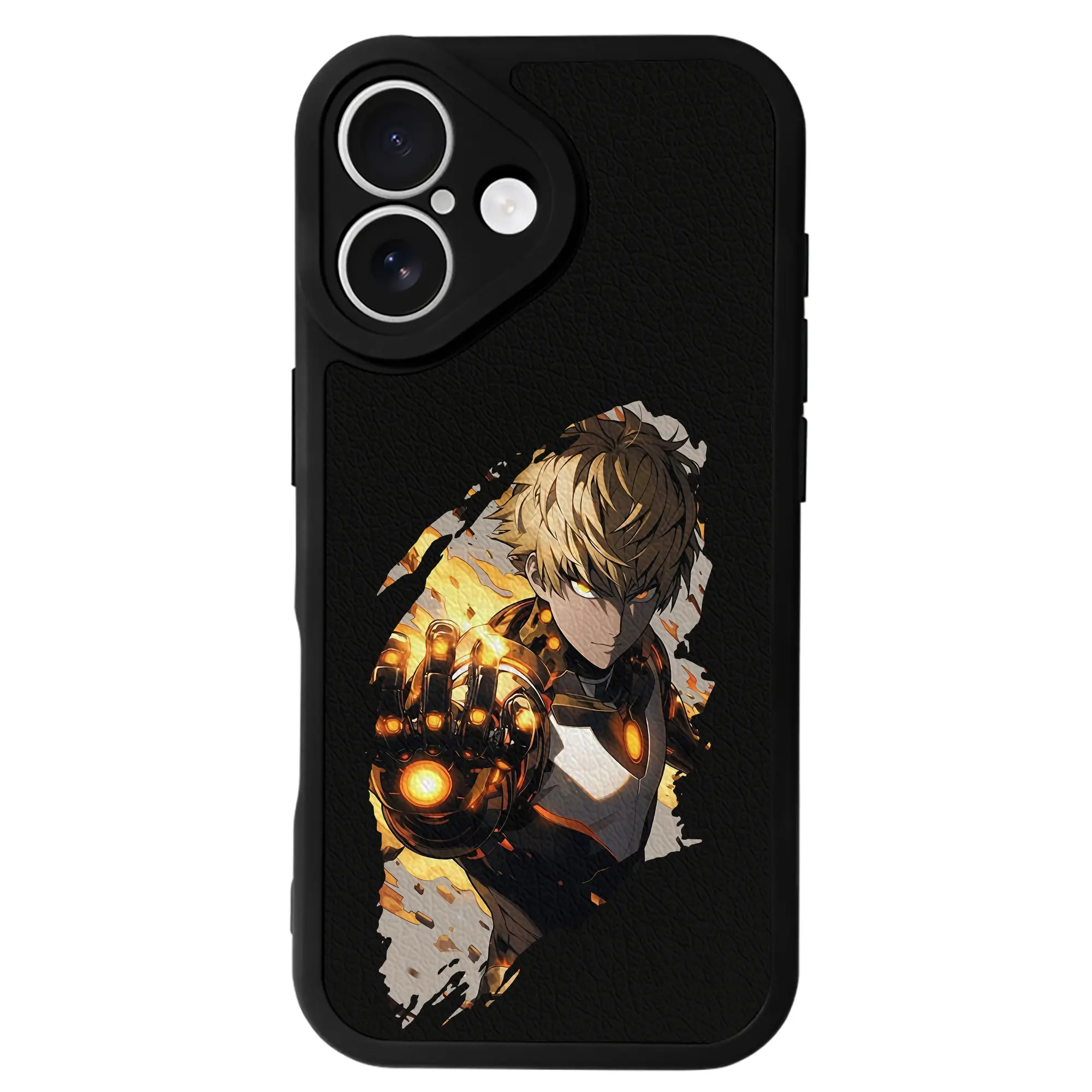 ワンパンマン グッズ ジェノス - IPhone 16シリーズ対応 ・ シリコンスマホケース ・ レザー調 ・ 高精度フィット ・ 耐衝撃 ・ ワイヤレス充電対応 ・ 精密カット